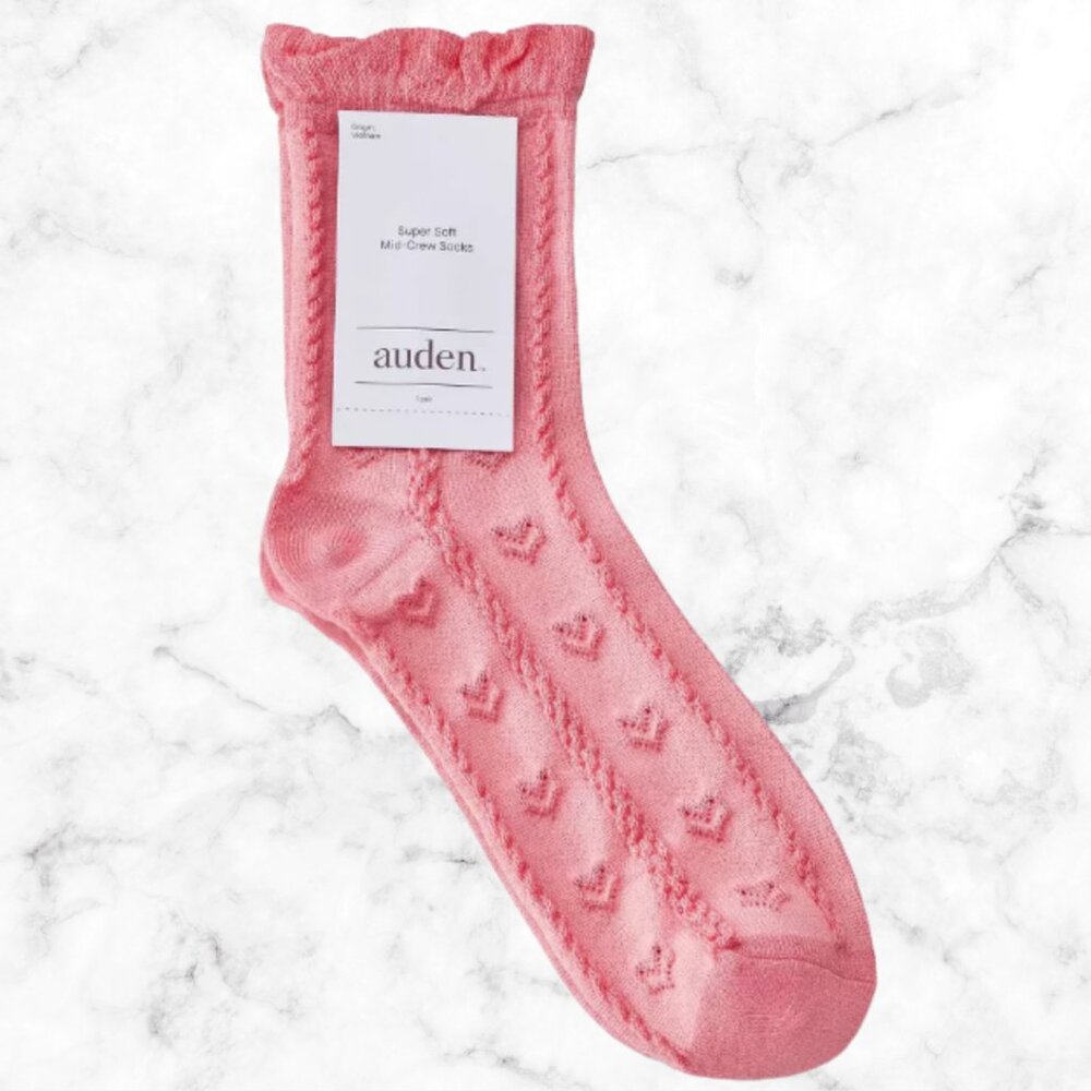 NEW | AUDEN™ Women's Soft Ruffle Cuff Textured Heart Valentine's Day Socks Pink